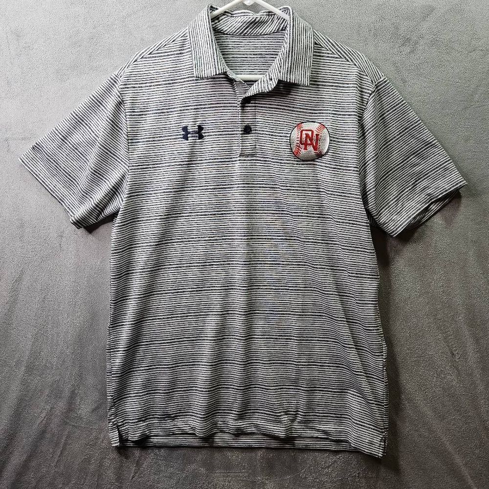 Under Armour Shirt Mens Large White Striped Loose Fit Baseball Heatgear Polo